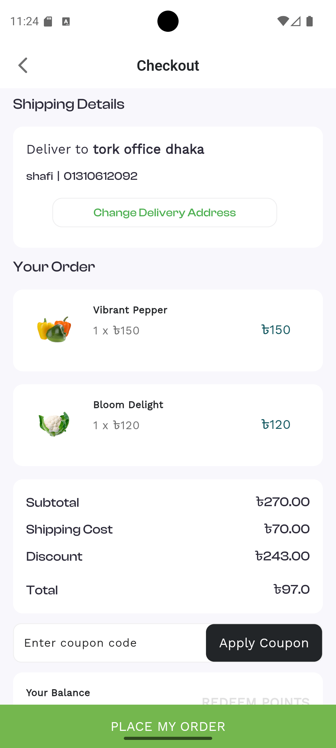App dashboard screenshot
